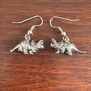 Silver Triceratops Dangle Earrings